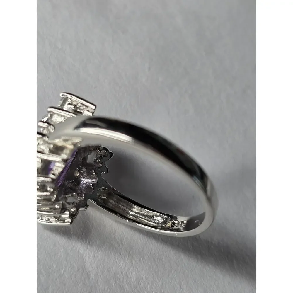 Estate Sale Signed FAS 925 Sterling Silver Purple Cubic Zirconia Ring Size 8
